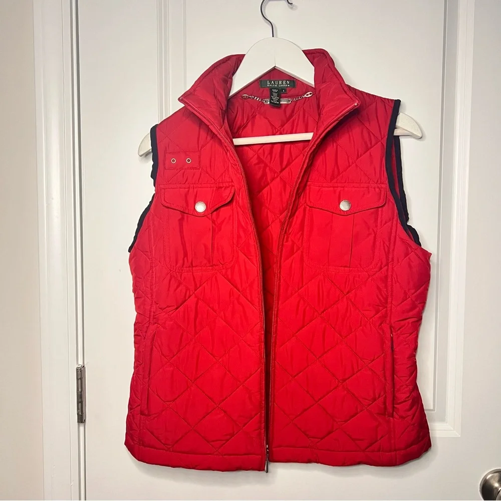Lauren Ralph Lauren Vibrant Red Quilted Vest Sz Small - Picture 2 of 9